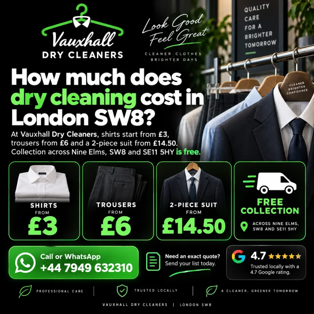 How much dry cleaning costs in London SW8 at Vauxhall Dry Cleaners