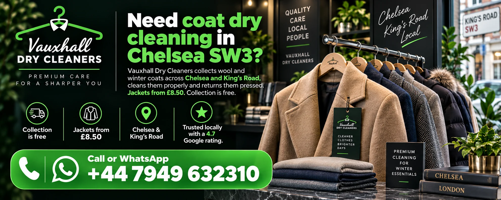 Coat dry cleaning in Chelsea SW3 by Vauxhall Dry Cleaners