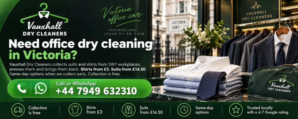 Office dry cleaning in Victoria SW1 by Vauxhall Dry Cleaners