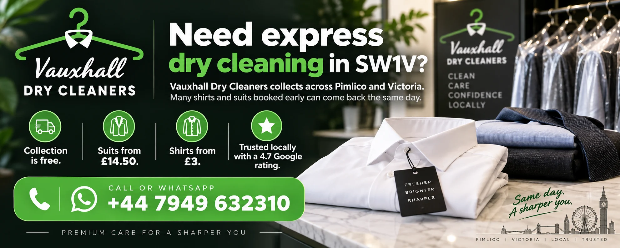 Express dry cleaning in SW1V Pimlico by Vauxhall Dry Cleaners
