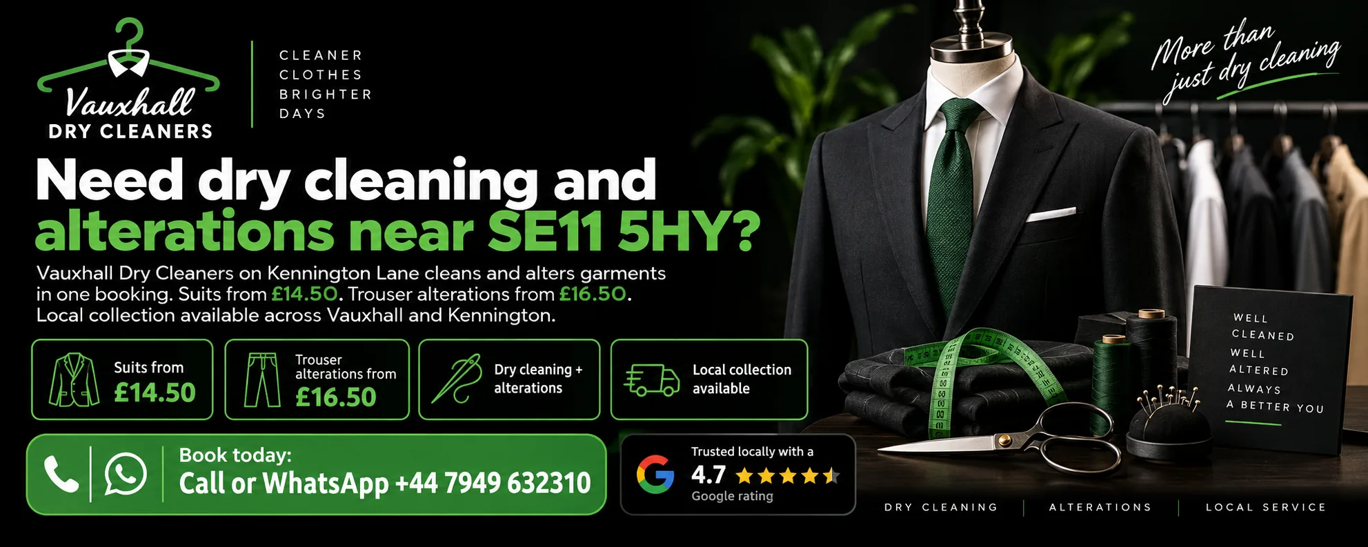 Dry Cleaning and Alterations SE11 5HY - Vauxhall Dry Cleaners Dry cleaning and alterations at SE11 5HY by Vauxhall Dry Cleaners