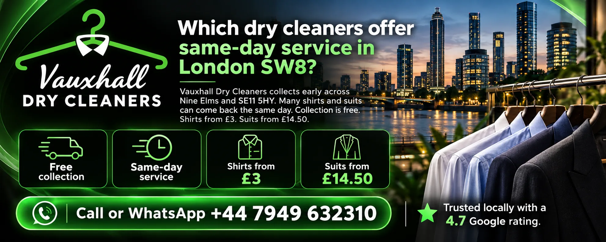 Dry cleaners offering same-day service in London SW8 by Vauxhall Dry Cleaners